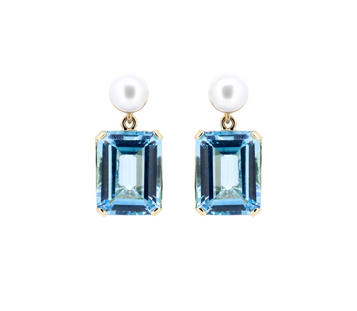 Swiss Blue topaz and pearl earrings - 1