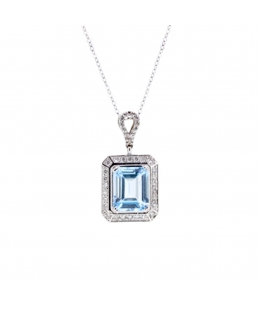 Sky Blue topaz and diamond pendant - 1