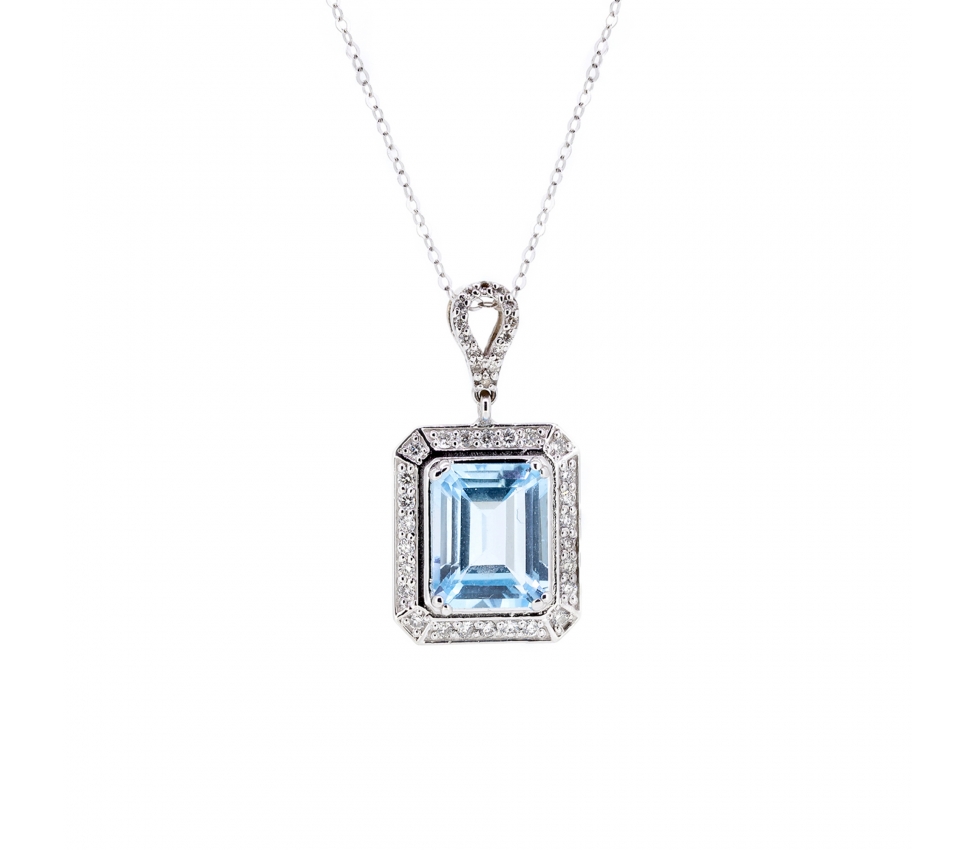 Sky Blue topaz and diamond pendant - 1