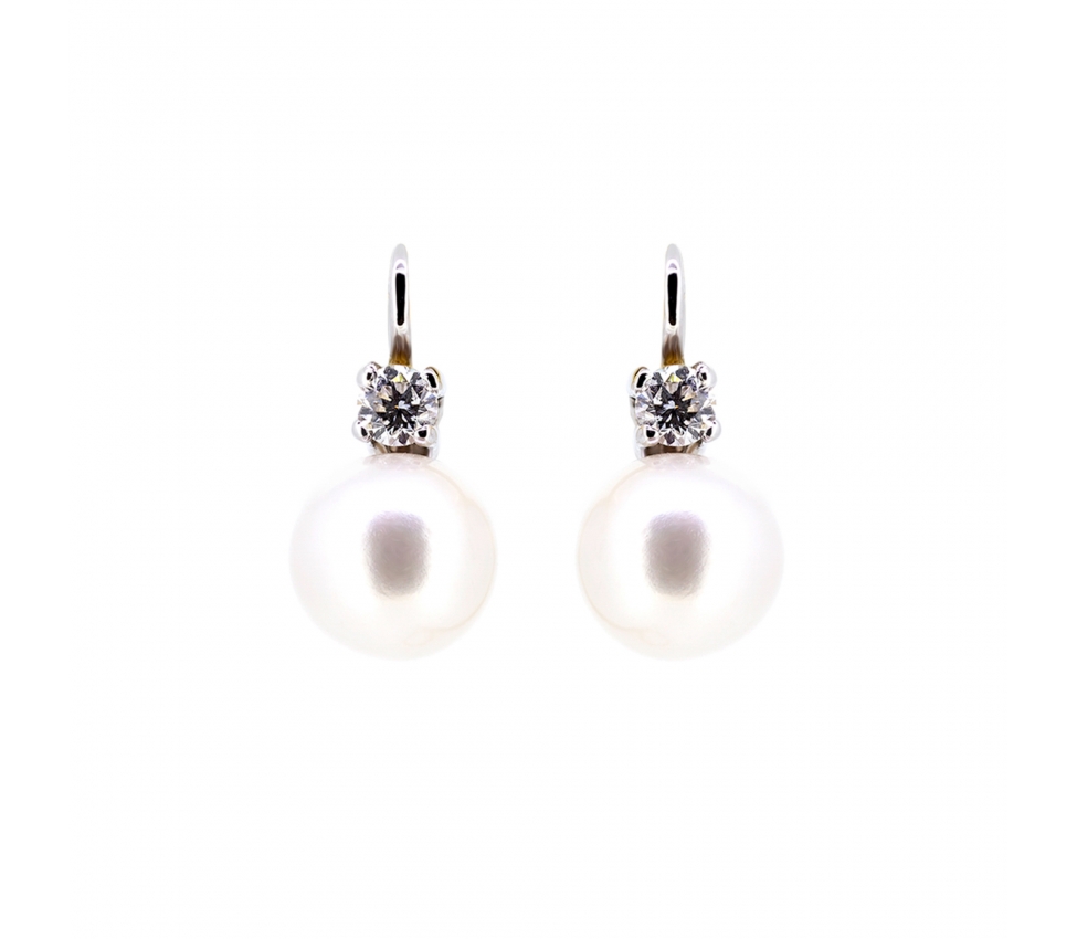 Pearl and diamond earrings - 1