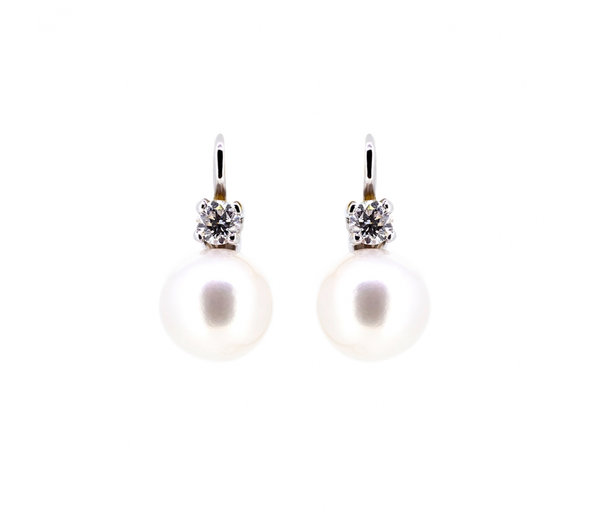 Pearl and diamond earrings - 1