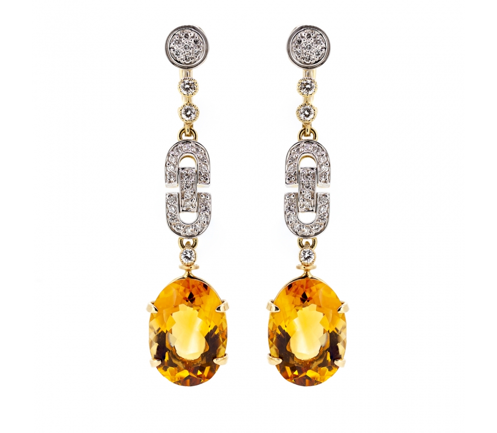 Citrine and diamond earrings - 1