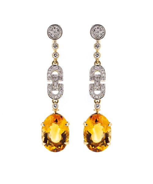 Citrine and diamond earrings - 1