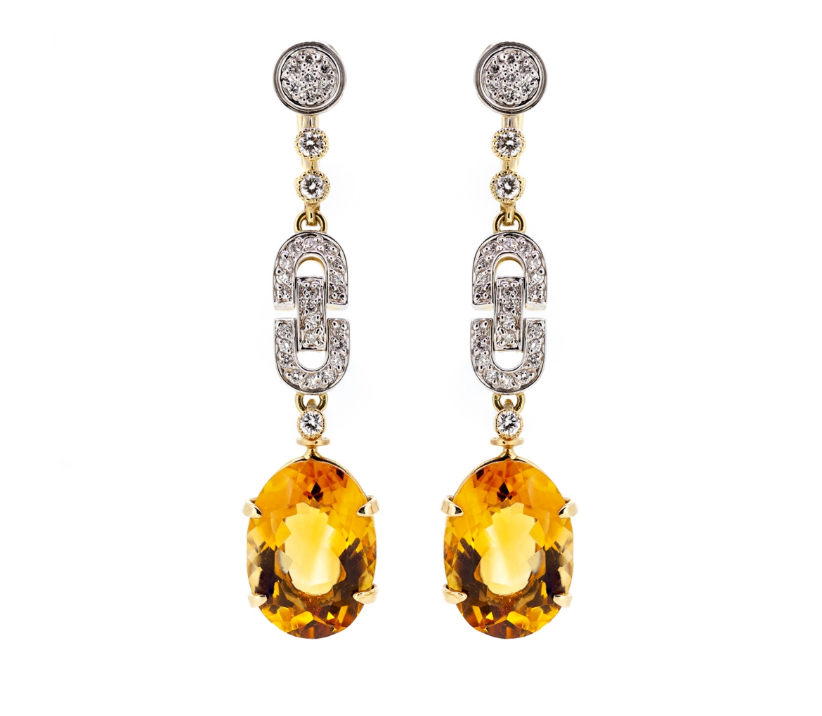 Citrine and diamond earrings - 1