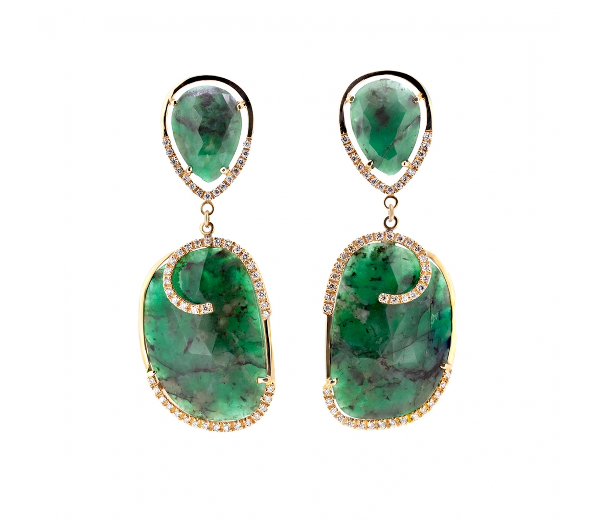 Emerald and diamond earrings - 1