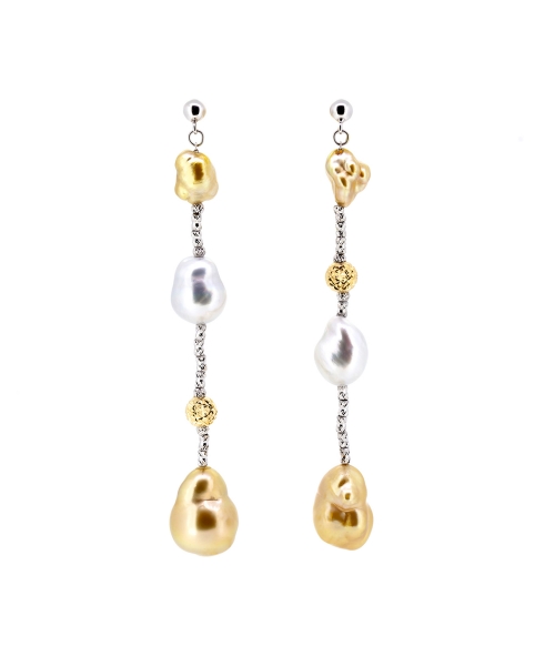 Gold earrings with baroque south sea pearls - 1