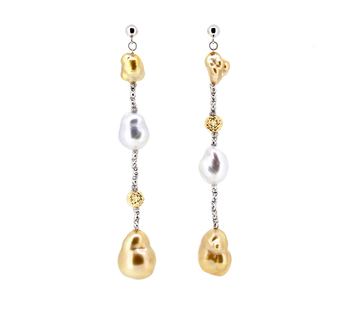 Gold earrings with baroque south sea pearls - 1