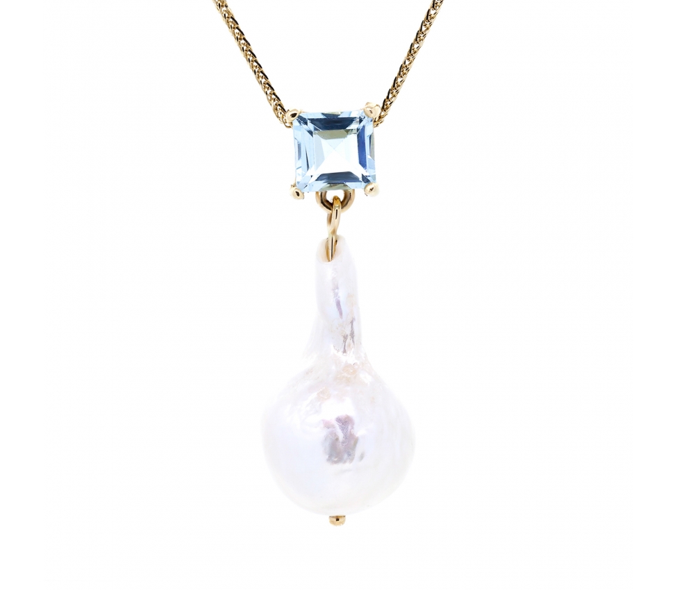 Baroque pearl and topaz pendant - 1