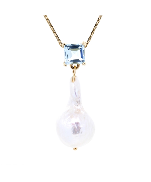 Baroque pearl and topaz pendant - 1