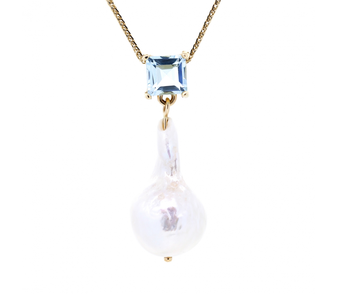 Baroque pearl and topaz pendant - 1