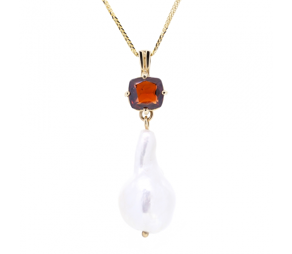 Baroque pearl and garnet pendant - 1