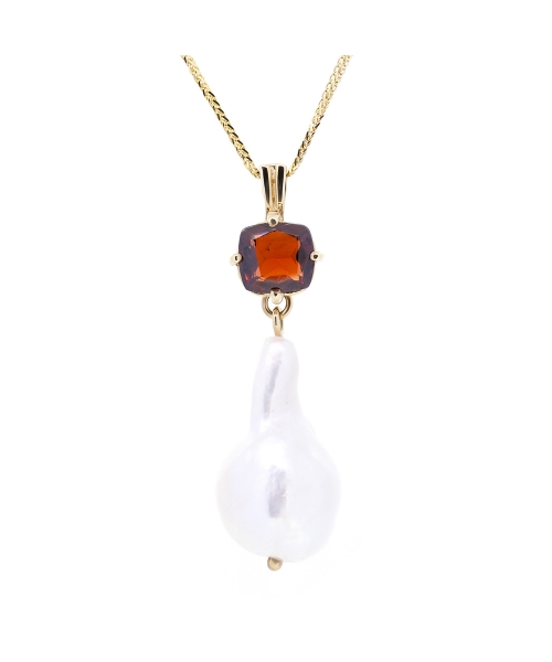 Baroque pearl and garnet pendant - 1