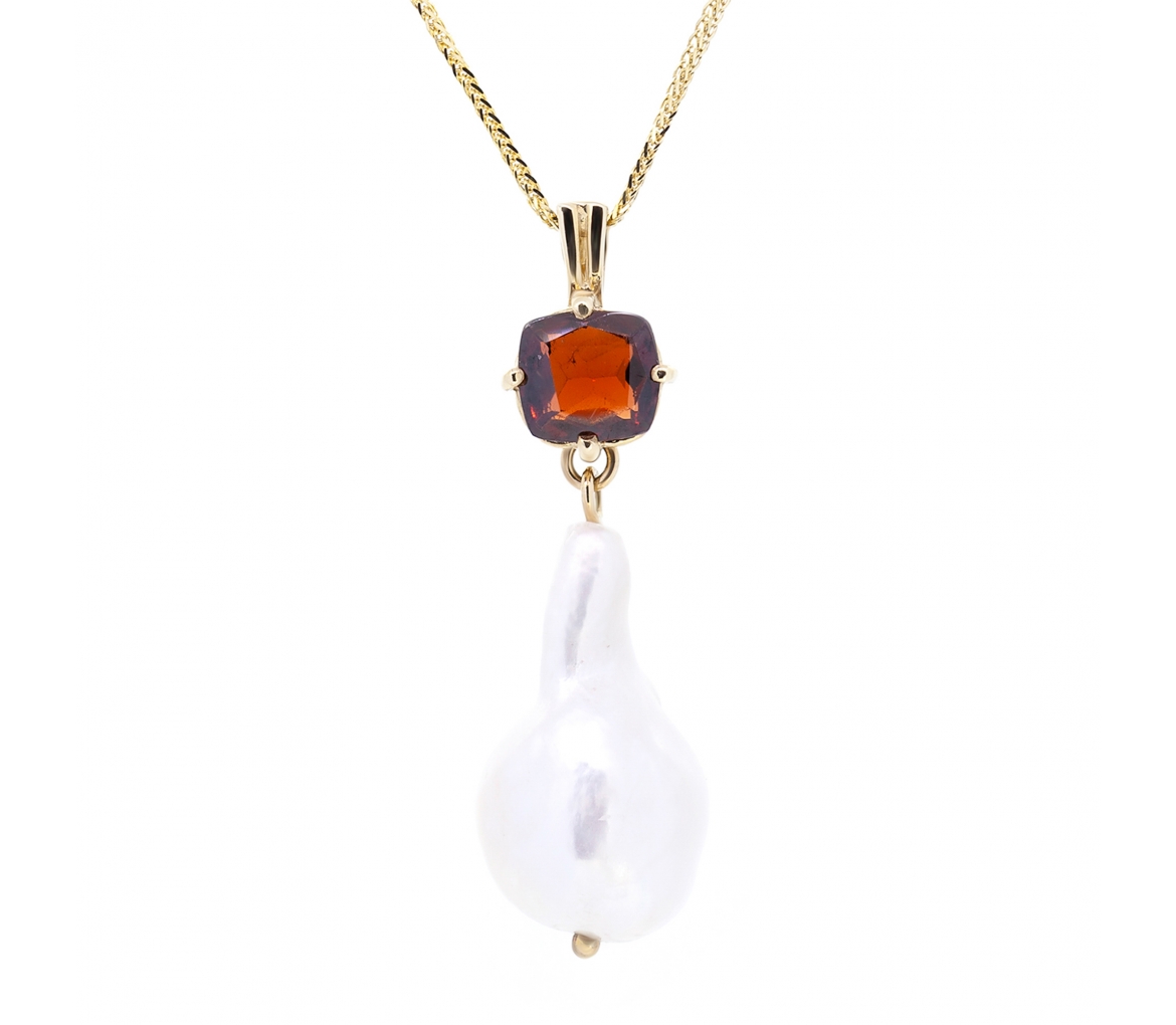 Baroque pearl and garnet pendant - 1