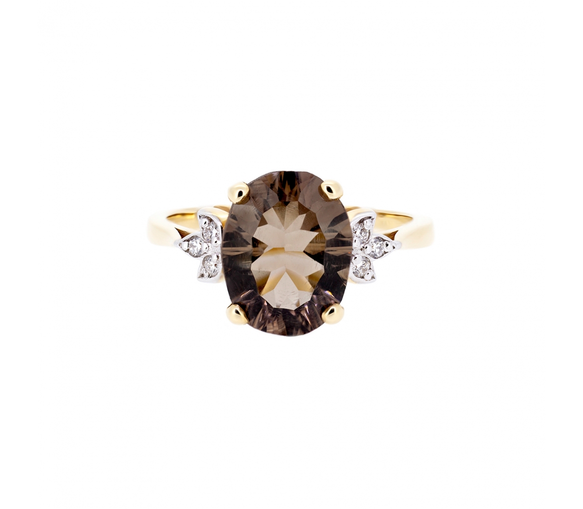 Smoky quartz and diamond ring - 1