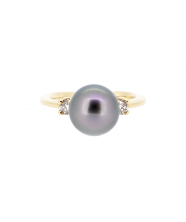 Tahiti pearl and fancy brown diamond ring - 1