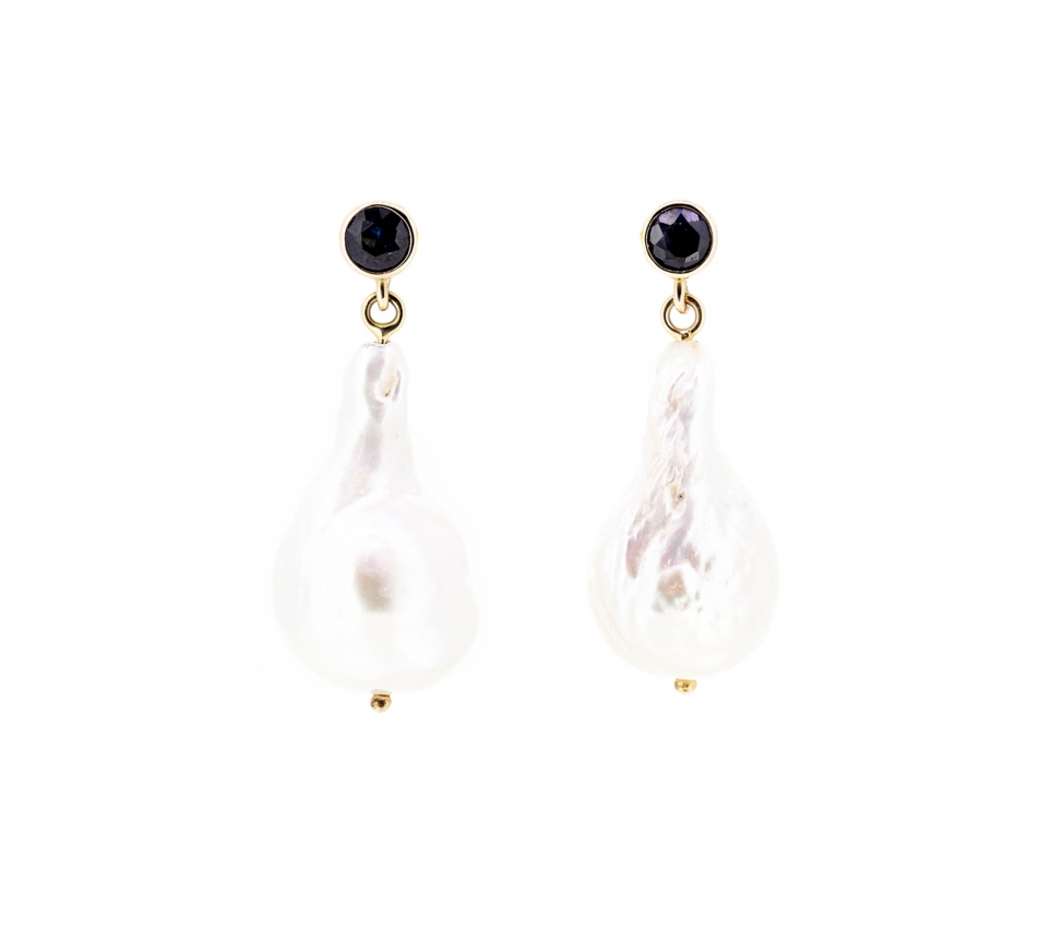 Baroque pearl and sapphire earrings - 1