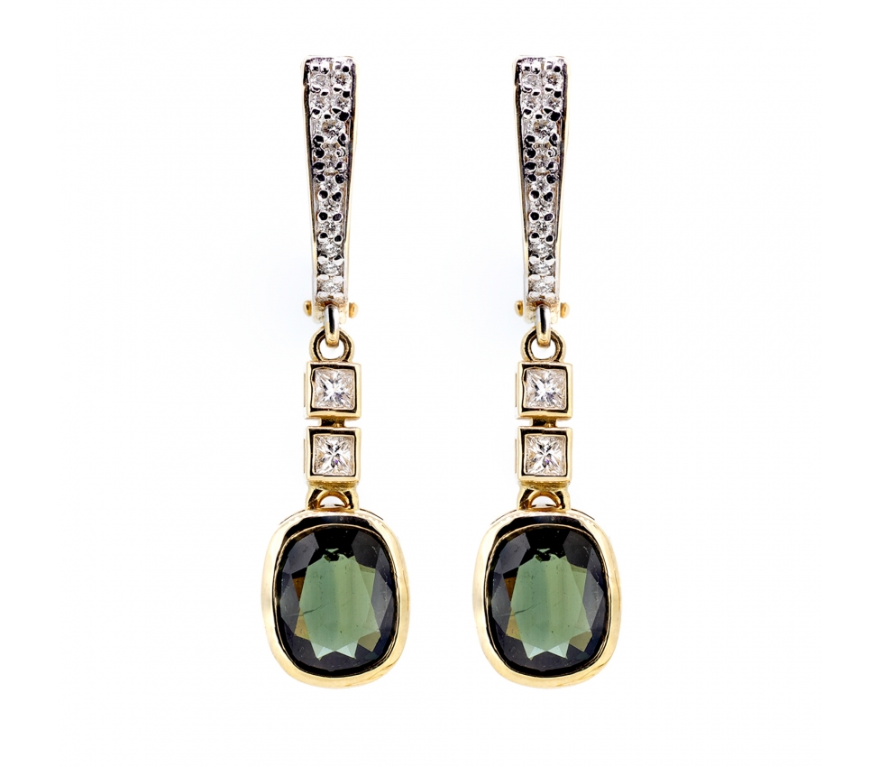 Green sapphire and diamond earrings - 1