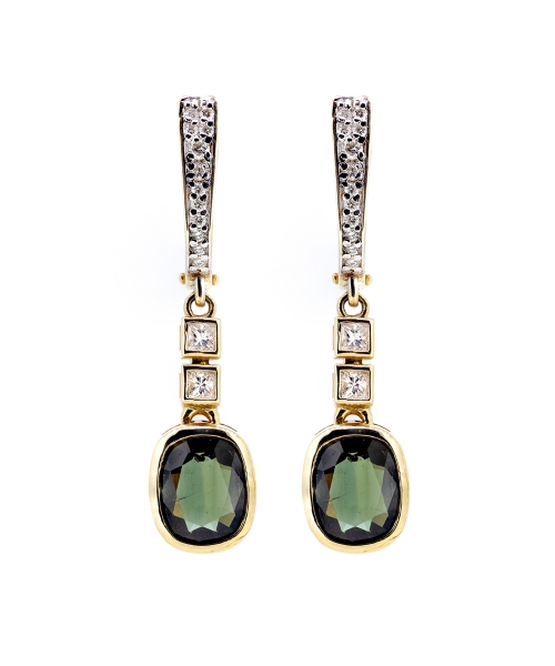 Green sapphire and diamond earrings - 1