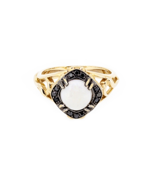 Gold open work opal and black diamonds ring - 1