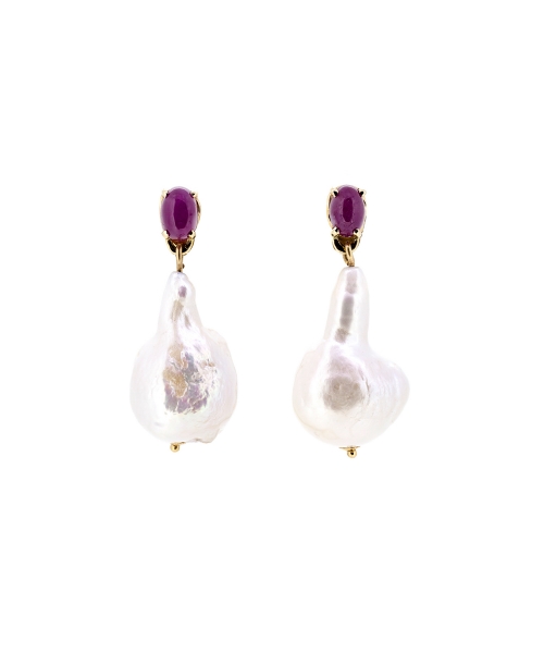 Baroque pearl and ruby earrings - 1