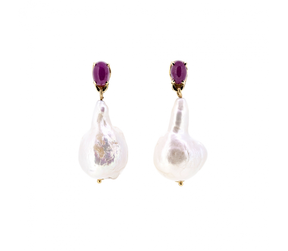 Baroque pearl and ruby earrings - 1