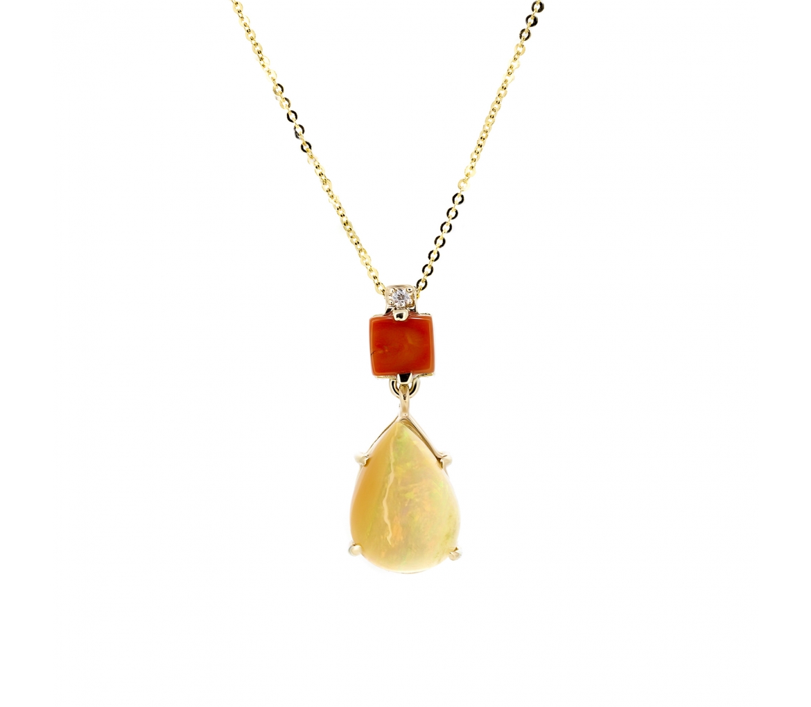 Gold necklace with opal coral and zircon - 1