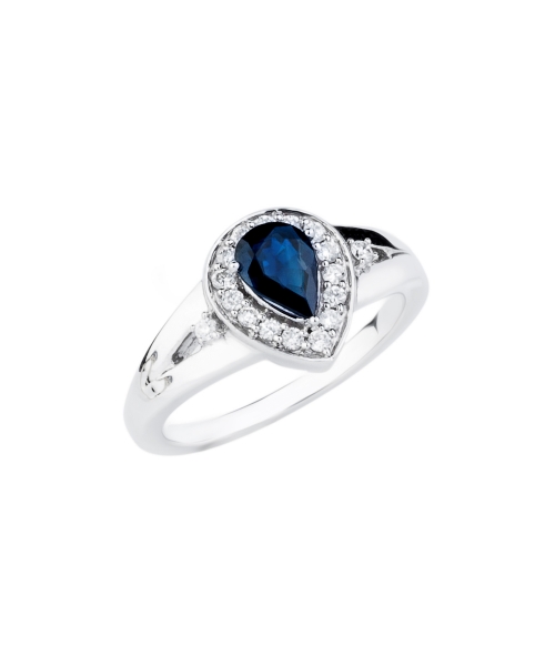 Gold ring with pear cut sapphire and diamond halo - 2