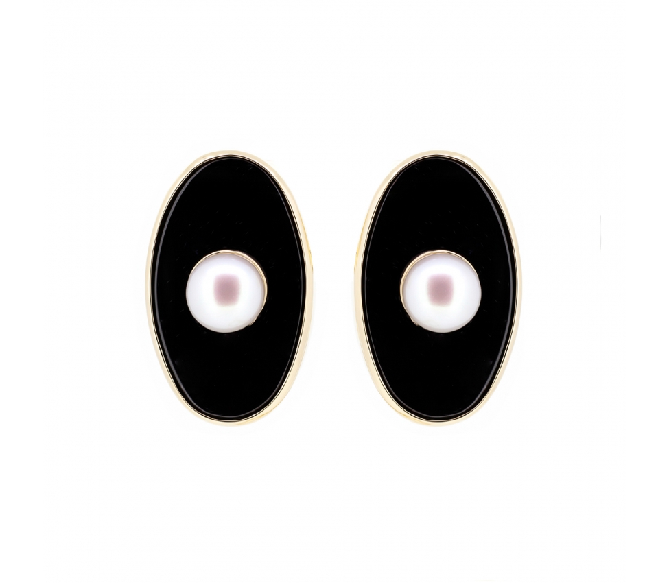 Onyx and pearl earrings - 1