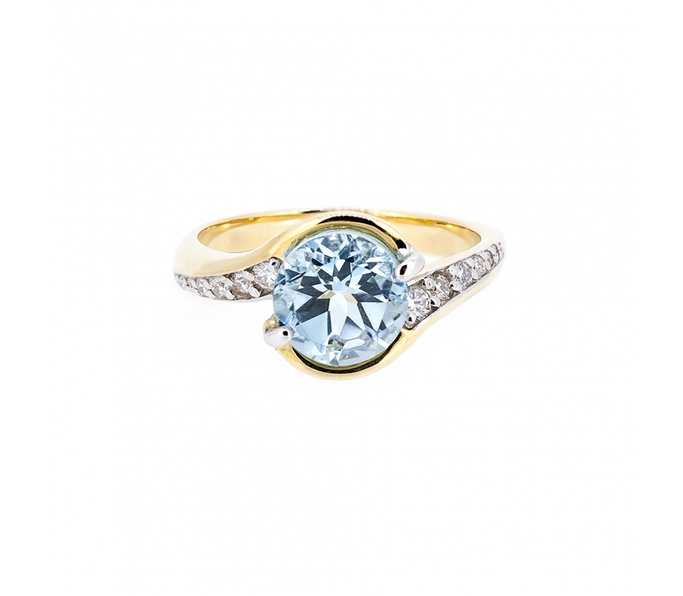 Aquamarine and diamond ring - 1