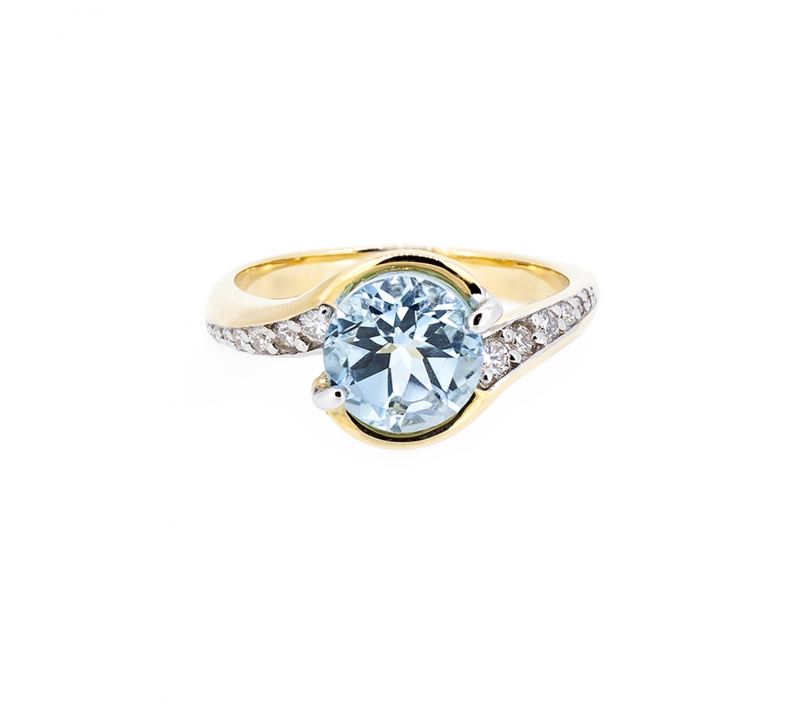 Aquamarine and diamond ring - 1