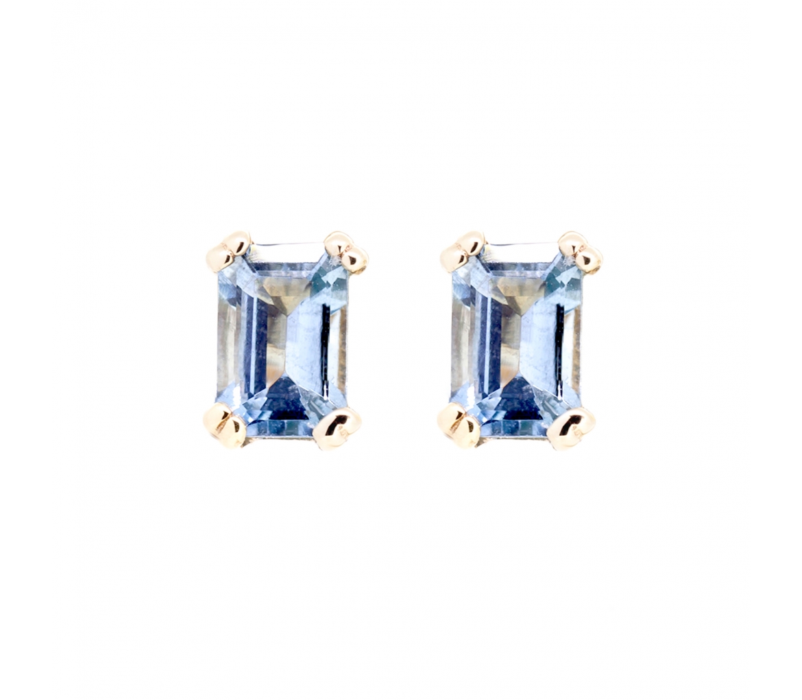 Gold aquamarine stud earrings - 1