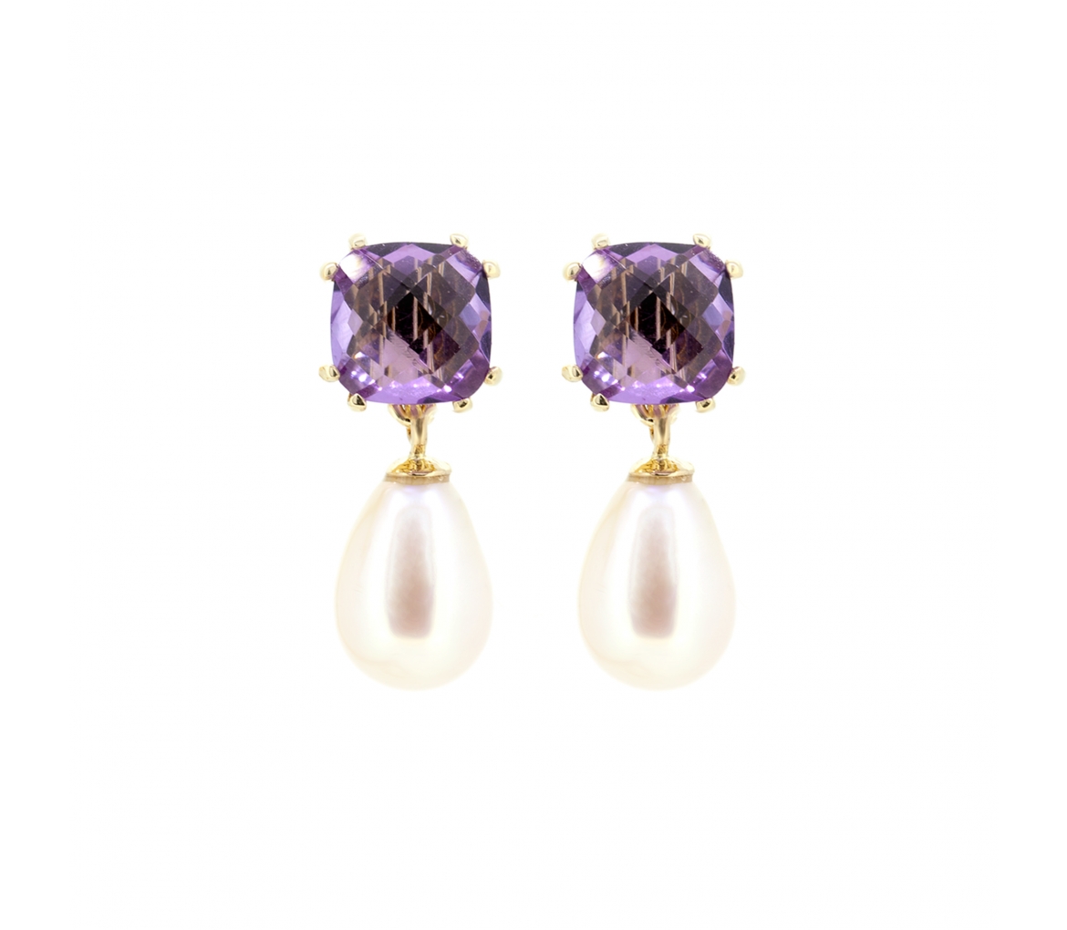 Amethyst and pearl stud earrings - 1