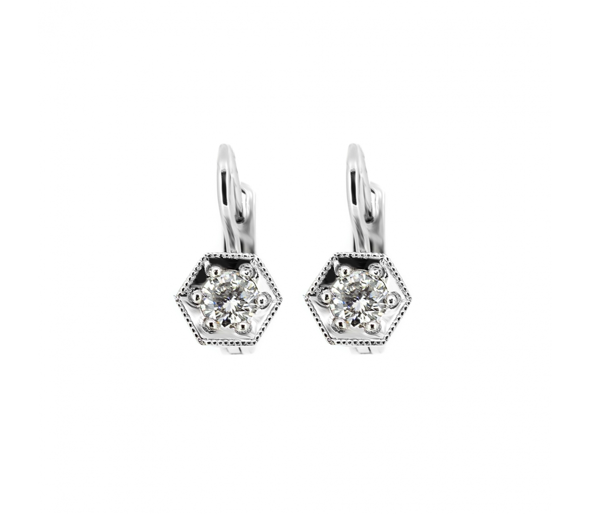 Platinum retro style diamond earrings english lock - 1