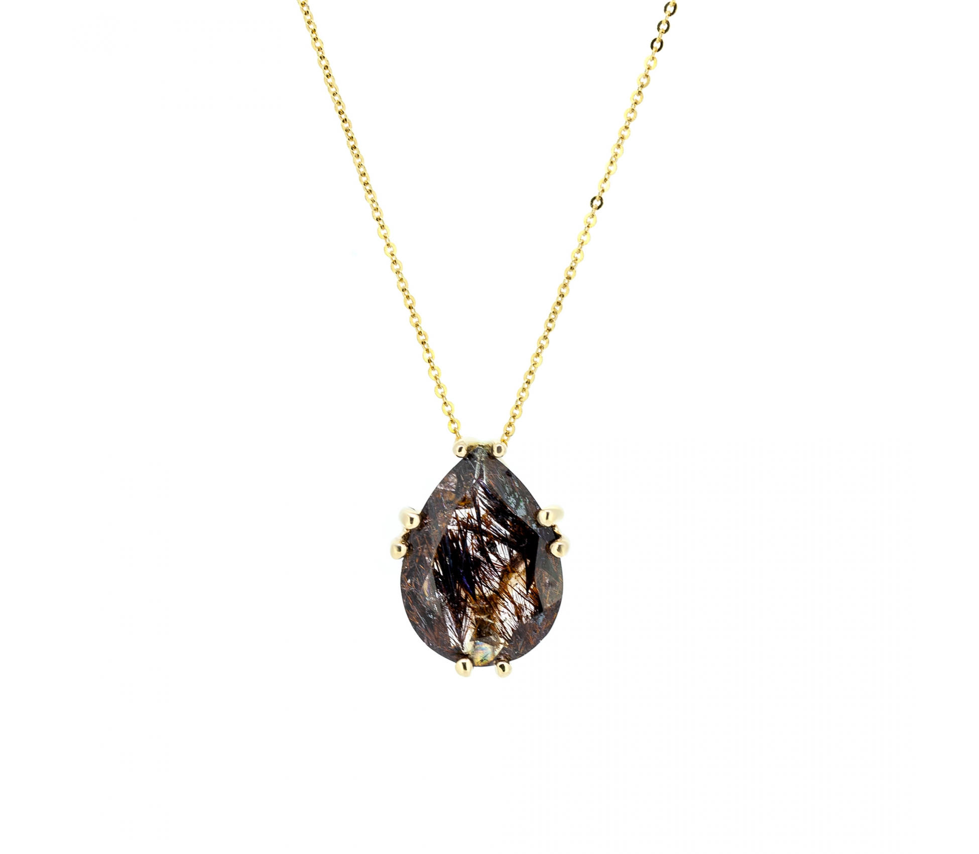 Gold necklace with tear drop cut smoky quartz 45 cm - 1 Gold necklace with tear drop cut smoky quartz 45 cm - 1