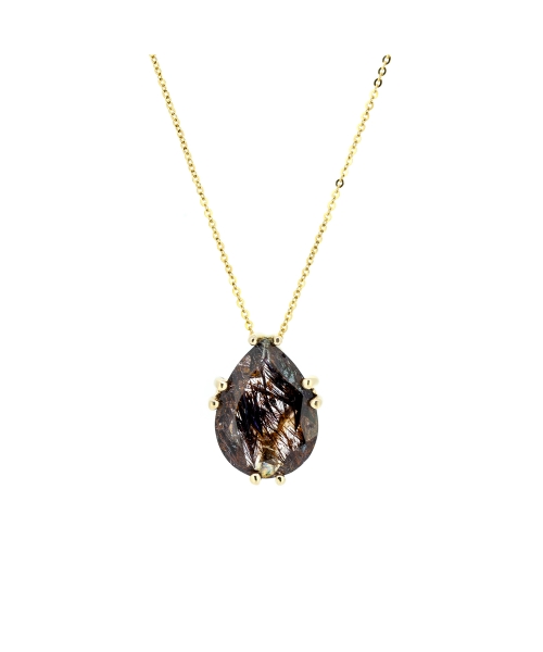 Gold necklace with tear drop cut smoky quartz 45 cm - 1