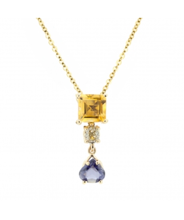 Gold necklace with citrine iolite and diamond 45 cm - 1