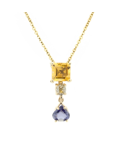 Gold necklace with citrine iolite and diamond 45 cm - 1