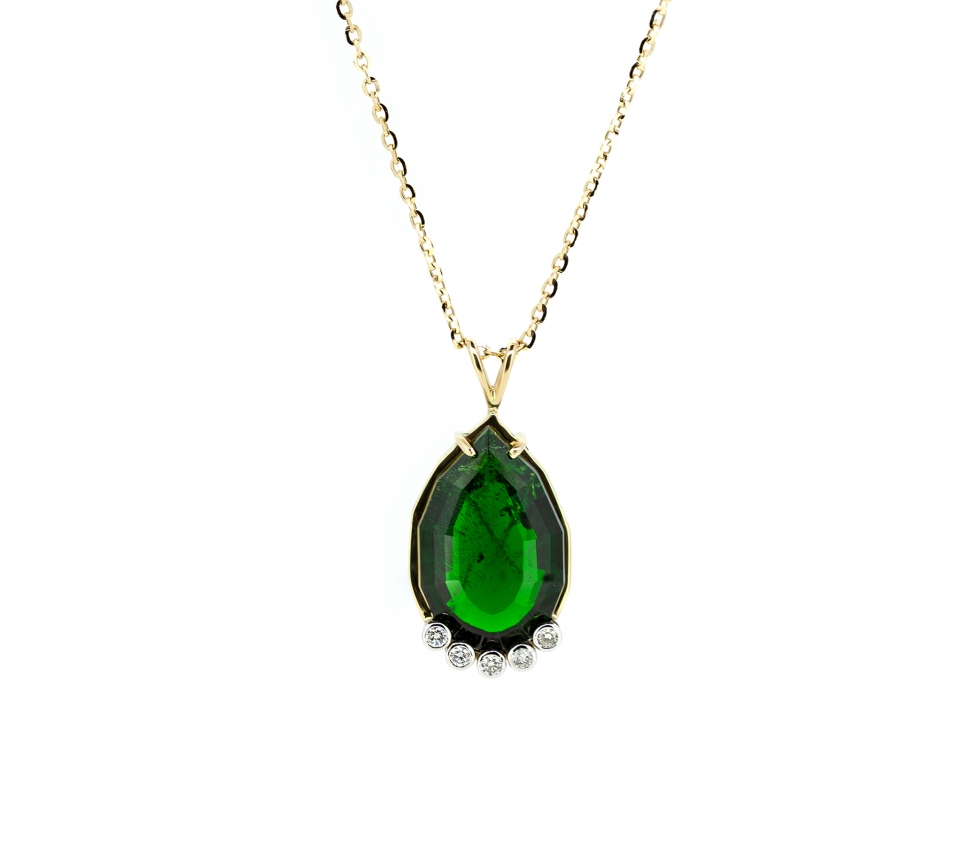 Gold necklace with green diopside - 1