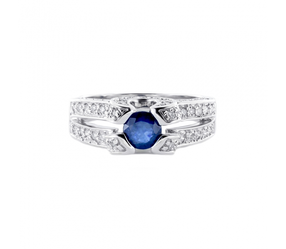 Gold sapphire and diamond signet ring - 1