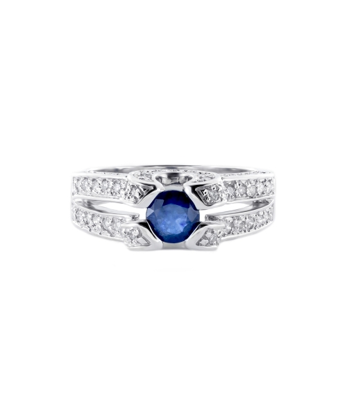 Gold sapphire and diamond signet ring - 1