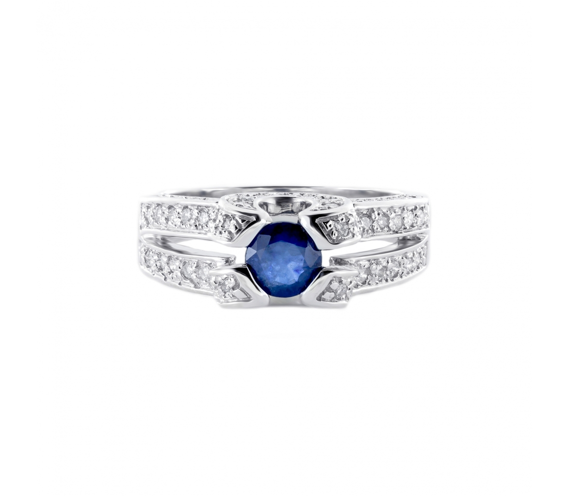 Gold sapphire and diamond signet ring - 1