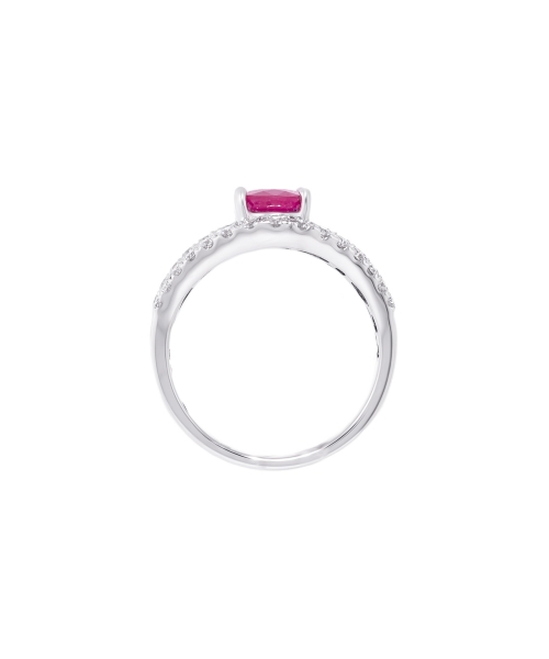 Gold ring with oval cut ruby and diamonds - 4