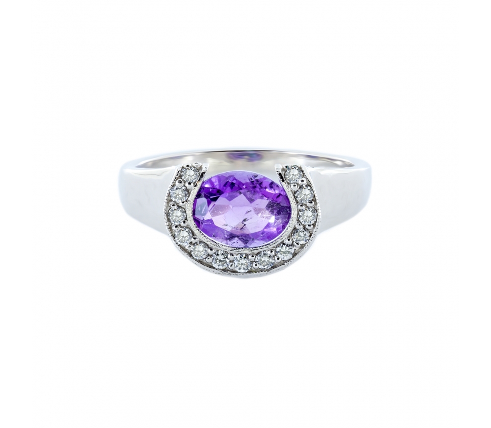 Gold amethyst and diamond signet ring - 1