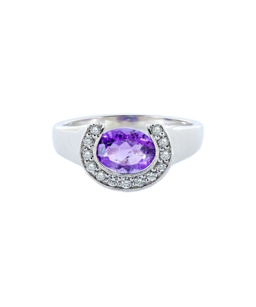 Gold amethyst and diamond signet ring - 1