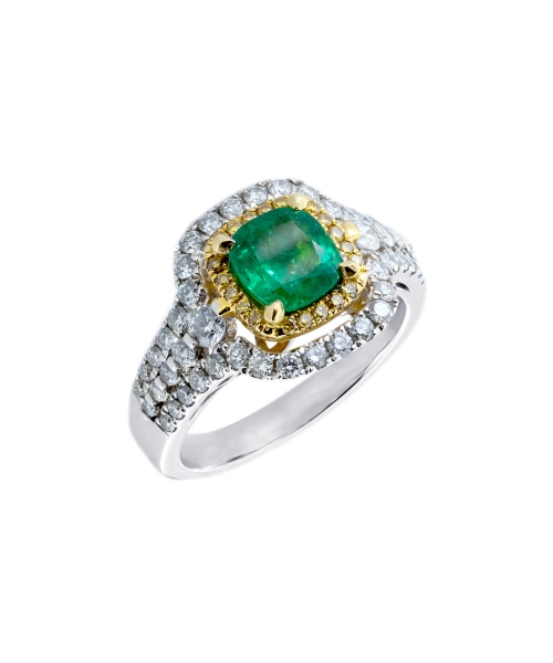 Gold emerald and diamond ring - 2