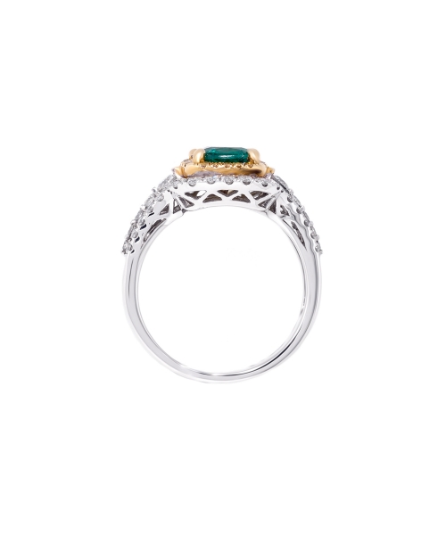 Gold emerald and diamond ring - 3