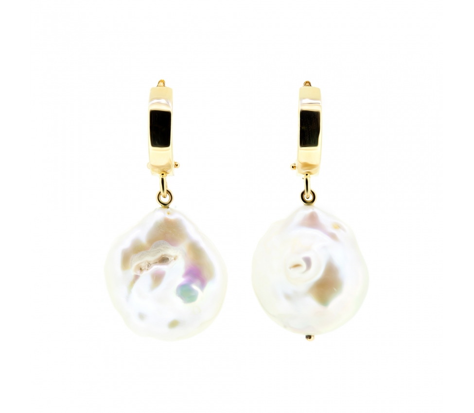 Gold baroque pearls earrings huggies - 1