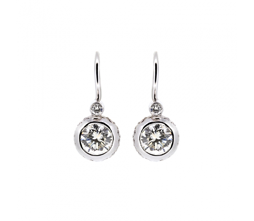 Retro style white gold diamond earrings leverbacks - 1