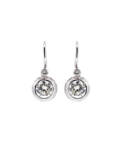 Retro style white gold diamond earrings leverbacks - 1