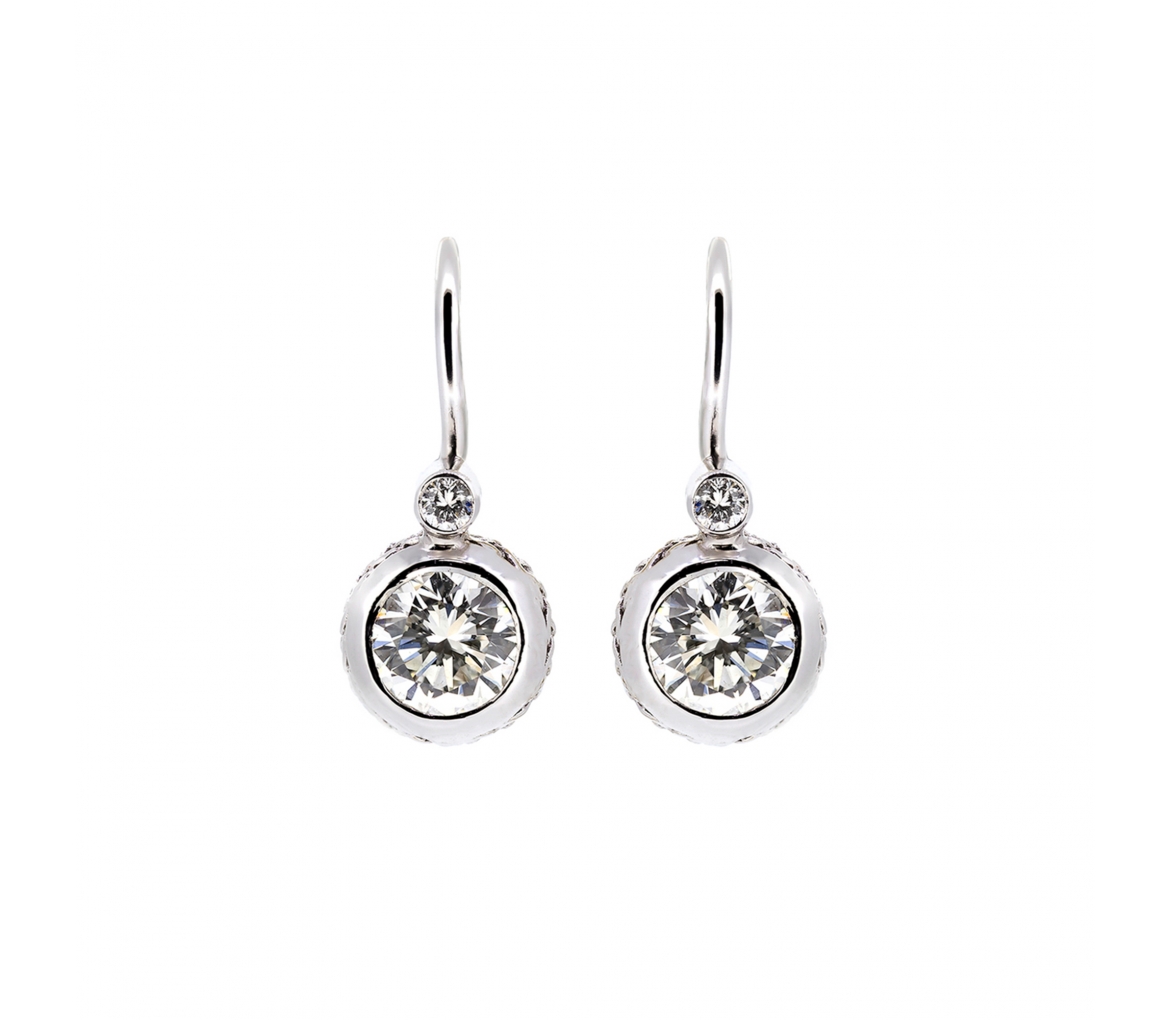 Retro style white gold diamond earrings leverbacks - 1